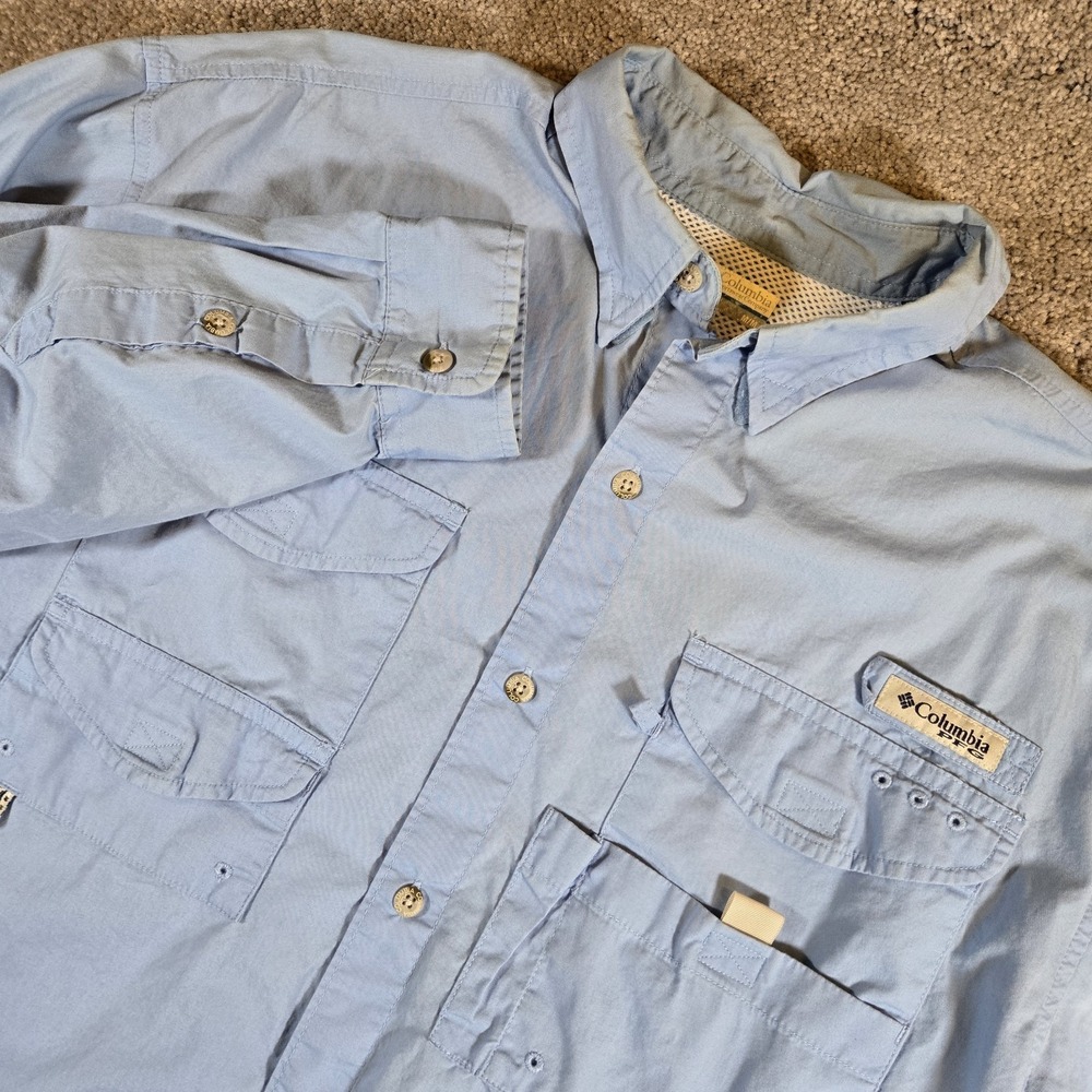 Columbia PFG Mens Medium Light Blue Multi Pocket Fishing Omni-Shade
